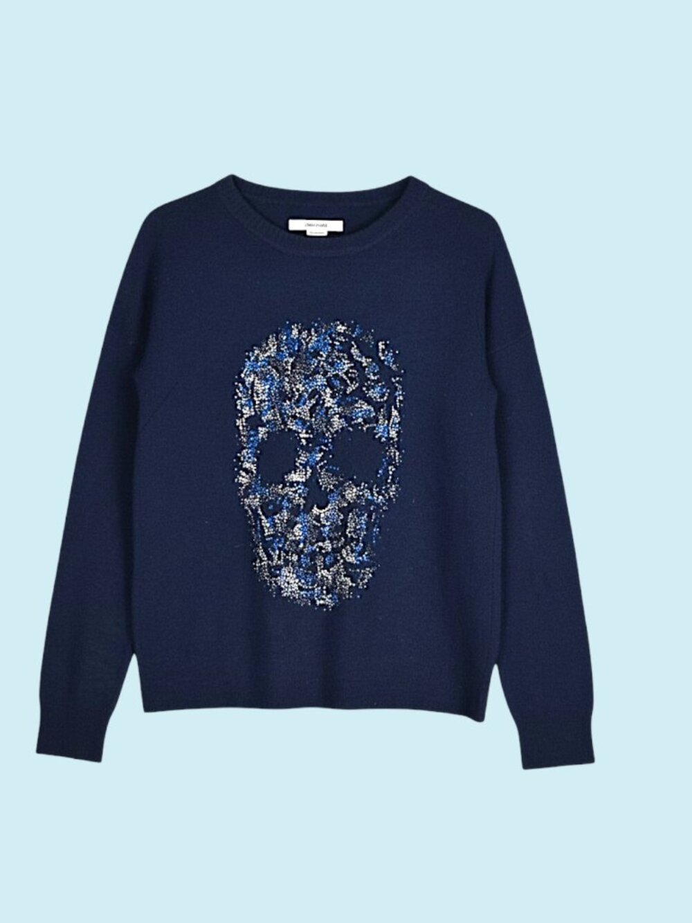Zadig & Voltaire Gaby Skull Strass Sweater Medium Navy Wool Cashmere Grunge Goth
